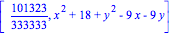 [101323/333333, x^2+18+y^2-9*x-9*y]